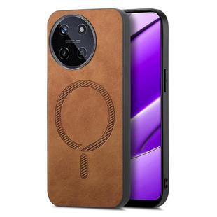 For Realme 11 4G Retro MagSafe Magnetic PU Back Cover Phone Case(Brown)