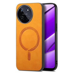 For Realme 11 4G Retro MagSafe Magnetic PU Back Cover Phone Case(Yellow)