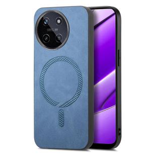 For Realme 11 4G Retro MagSafe Magnetic PU Back Cover Phone Case(Blue)
