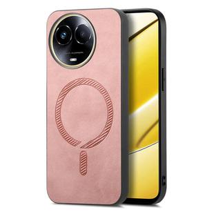 For Realme 11 5G Retro MagSafe Magnetic PU Back Cover Phone Case(Pink)