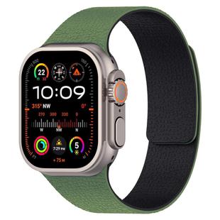 For Apple Watch 46mm / 49mm / 45mm / 44mm Litchi Texture Magnetic Silicone Watch Band(Green Black)