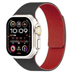 For Apple Watch 46mm / 49mm / 45mm / 44mm Litchi Texture Magnetic Silicone Watch Band(Black Red)