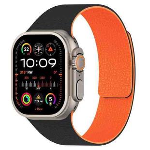 For Apple Watch 46mm / 49mm / 45mm / 44mm Litchi Texture Magnetic Silicone Watch Band(Black Orange)