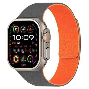 For Apple Watch 46mm / 49mm / 45mm / 44mm Litchi Texture Magnetic Silicone Watch Band(Gray Orange)