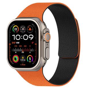 For Apple Watch 42mm / 41mm / 40mm / 38mm Litchi Texture Magnetic Silicone Watch Band(Orange Black)