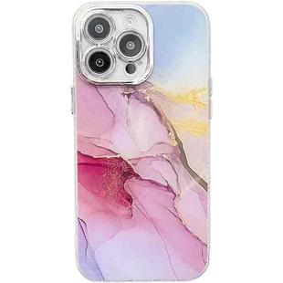 For iPhone 14 Pro Electroplated Marble Texture Phone Case(Gold Pink Red M12)