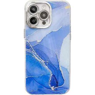 For iPhone 14 Pro Electroplated Marble Texture Phone Case(Dark Blue M16)