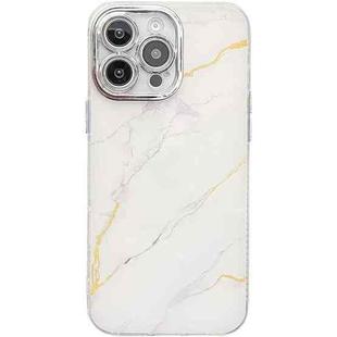 For iPhone 16 Pro Max Electroplated Marble Texture Phone Case(Gold White M1)