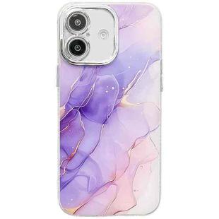 For iPhone 16 Plus Electroplated Marble Texture Phone Case(Purple M3)