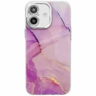 For iPhone 16 Plus Electroplated Marble Texture Phone Case(Gold Purple Red M15)