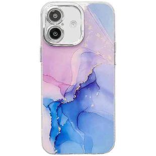 For iPhone 16 Plus Electroplated Marble Texture Phone Case(Purple Blue M18)