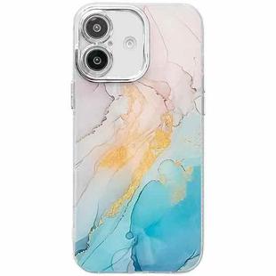 For iPhone 16 Electroplated Marble Texture Phone Case(Yellow Green M13)