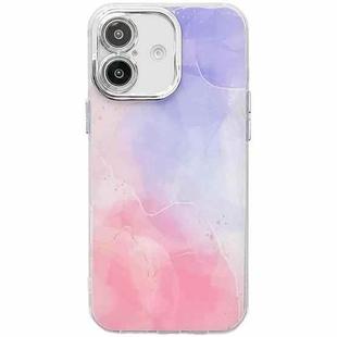 For iPhone 16 Electroplated Marble Texture Phone Case(Purple Pink M14)