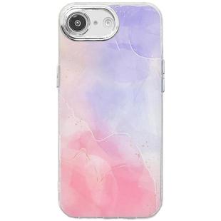 For iPhone 16e Electroplated Marble Texture Phone Case(Purple Pink M14)
