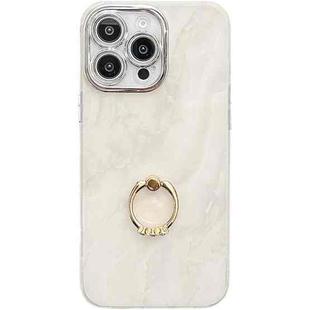 For iPhone 16 Pro Max Electroplated Marble Texture Ring Holder Phone Case(White S8)