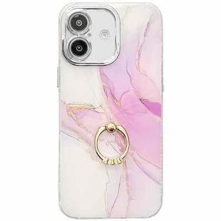 For iPhone 16 Plus Electroplated Marble Texture Ring Holder Phone Case(Light Purple S6)