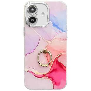 For iPhone 16 Electroplated Marble Texture Ring Holder Phone Case(Red S7)