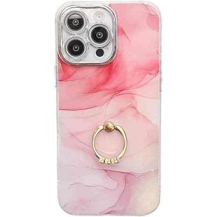 For iPhone 15 Pro Max Electroplated Marble Texture Ring Holder Phone Case(Pink S2)