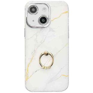 For iPhone 15 Electroplated Marble Texture Ring Holder Phone Case(Gold White S1)