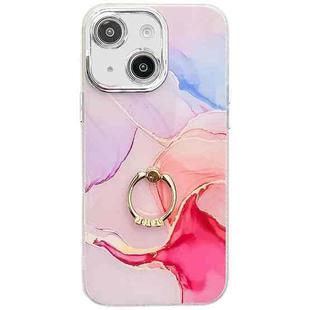 For iPhone 15 Electroplated Marble Texture Ring Holder Phone Case(Red S7)