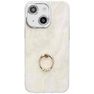 For iPhone 15 Electroplated Marble Texture Ring Holder Phone Case(White S8)