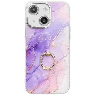 For iPhone 13 Electroplated Marble Texture Ring Holder Phone Case(Purple S3)