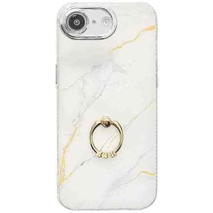 For iPhone 16e Electroplated Marble Texture Ring Holder Phone Case(Gold White S1)