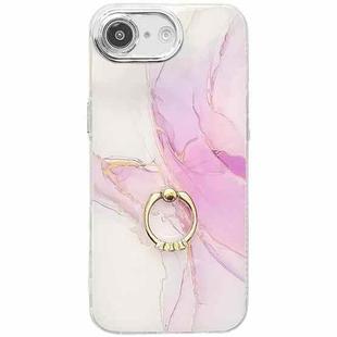 For iPhone 16e Electroplated Marble Texture Ring Holder Phone Case(Light Purple S6)