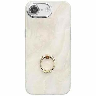 For iPhone 16e Electroplated Marble Texture Ring Holder Phone Case(White S8)