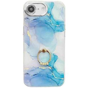 For iPhone 16e Electroplated Marble Texture Ring Holder Phone Case(Blue Green S9)