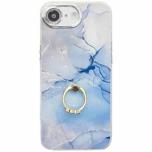 For iPhone 16e Electroplated Marble Texture Ring Holder Phone Case(Blue S11)