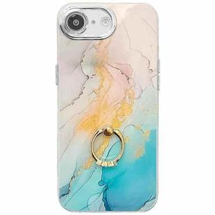 For iPhone 16e Electroplated Marble Texture Ring Holder Phone Case(Yellow Green S13)