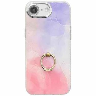 For iPhone 16e Electroplated Marble Texture Ring Holder Phone Case(Purple Pink S14)