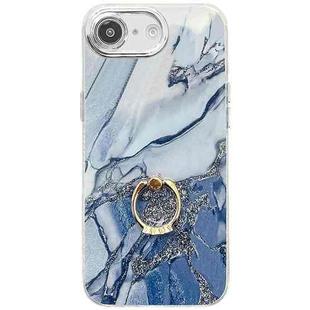 For iPhone 16e Electroplated Marble Texture Ring Holder Phone Case(Navy Blue S17)