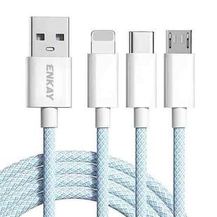 ENKAY CB173 3-in-1 Candy Color 60W USB to 8 Pin / Type-C / Micro USB Charging Data Cable, Length:1m(Blue)