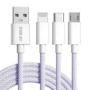 ENKAY CB173 3-in-1 Candy Color 60W USB to 8 Pin / Type-C / Micro USB Charging Data Cable, Length:1m(Purple)