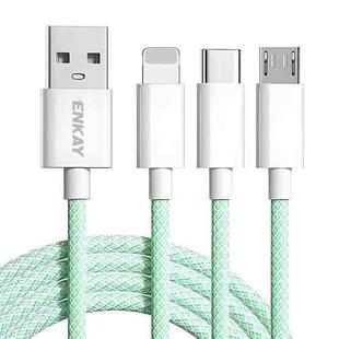 ENKAY CB173 3-in-1 Candy Color 60W USB to 8 Pin / Type-C / Micro USB Charging Data Cable, Length:1.5m(Green)