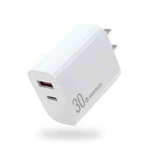 NORTHJO NOPD3002 USB-C / Type-C PD 30W + QC3.0 USB Dual Port Wall Fast Charger US Plug(White)