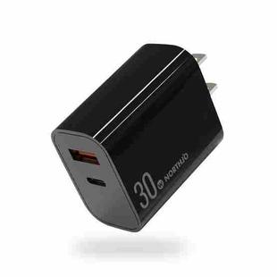 NORTHJO NOPD3002 USB-C / Type-C PD 30W + QC3.0 USB Dual Port Wall Fast Charger US Plug(Black)