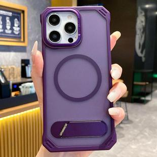 For iPhone 16 Pro Skin Feel Frameless MagSafe PC Phone Case with Fold Holder(Purple)