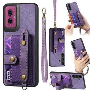 For Motorola Moto G55 Retro Cross Wristband Wallet Leather Back Phone Case(Purple)