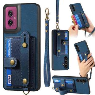 For Motorola Moto G55 Retro Cross Wristband Wallet Leather Back Phone Case(Blue)