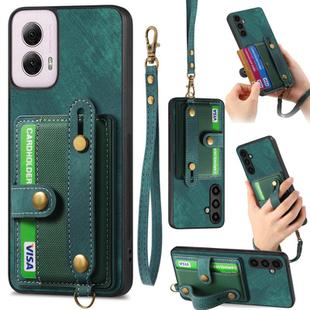 For Motorola Moto G Power 5G 2024 Retro Cross Wristband Wallet Leather Back Phone Case(Green)
