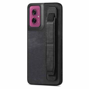 For Motorola Moto G55 Retro Wristband Holder Leather Back Phone Case(Black)