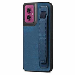 For Motorola Moto G55 Retro Wristband Holder Leather Back Phone Case(Blue)