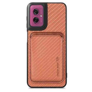 For Motorola Moto G55 Carbon Fiber Leather Card MagSafe Phone Case(Brown)