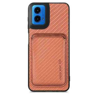 For Motorola Moto G45 5G Carbon Fiber Leather Card MagSafe Phone Case(Brown)