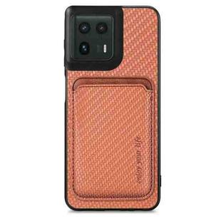 For Motorola Moto Edge 50 Ultra Carbon Fiber Leather Card MagSafe Phone Case(Brown)