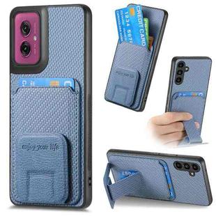 For Motorola Moto G55 Carbon Fiber Card Bag Fold Stand Phone Case(Blue)