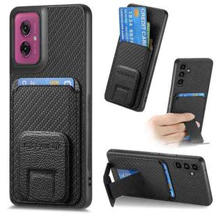 For Motorola Moto G55 Carbon Fiber Card Bag Fold Stand Phone Case(Black)